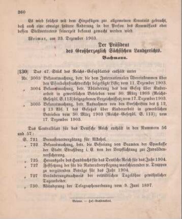 130. Das 47. Stück des Reichs-Gesetzblattes enthält unter ...