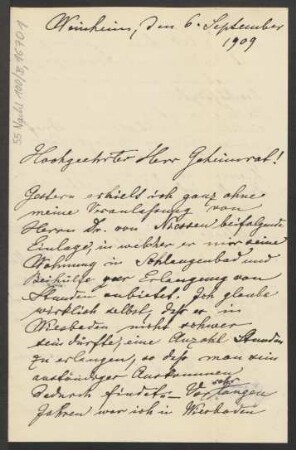 Brief an Ludwig Strecker  und B. Schott's Söhne : 06.09.1909