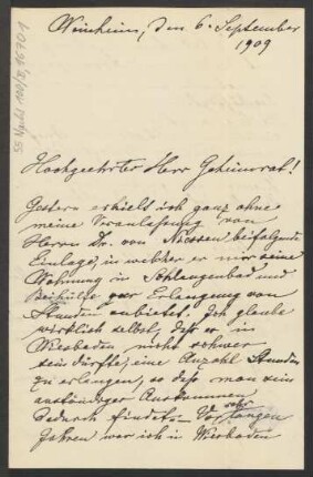Brief an Ludwig Strecker <senior> und B. Schott's Söhne : 06.09.1909