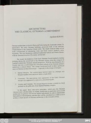 Architecture: The Classical Ottoman Achievement Aptullah Kuran