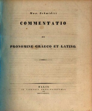 Commentatio de pronomine graeco et latino