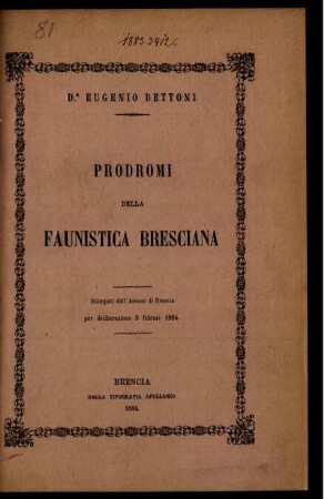 Prodromi della faunistica Bresciana