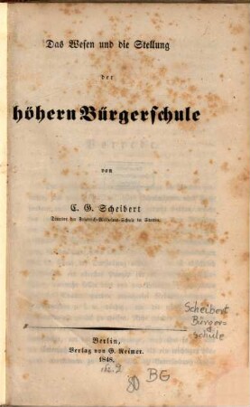 Das Wesen und die Stellung der höhern Bürgerschule