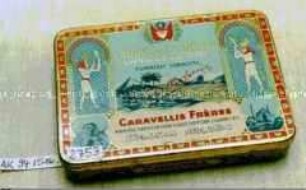 Blechdose für 20 Stück Zigaretten "CARAVELLIS FRERES" (Abbildung: ägyptische Motive)