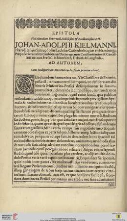 Epistola viri admodum Reverendi, Nobilissimi et Exellentissimi DN. Johan-Adolphi Kielmanni