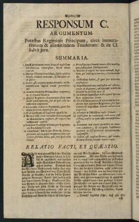 666-688, Responsum C. Regiminis in feudis potestas - Responsum CIV. Cautio ob reconvent., judicati depositum
