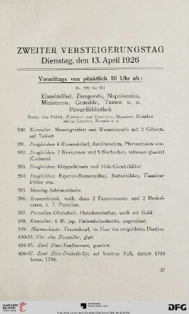 Zweiter Versteigerungstag (Nr. 590-934)