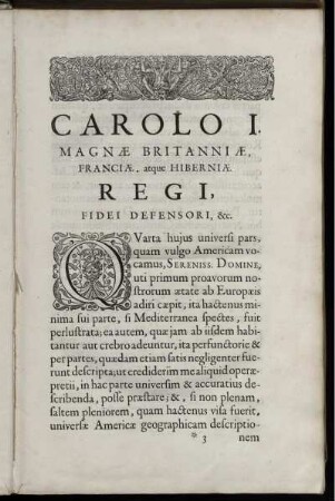 Carlo I. Magnæ Britanniæ, Franciæ, atque Hiberniæ Regi Fidei Defensori, &c.