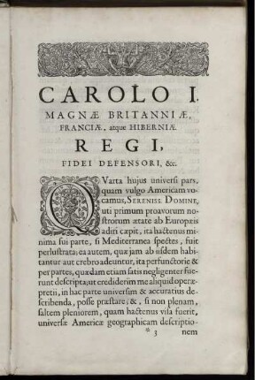 Carlo I. Magnæ Britanniæ, Franciæ, atque Hiberniæ Regi Fidei Defensori, &c.
