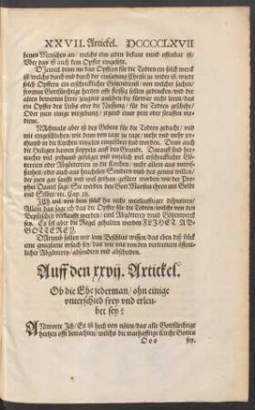 Auf den xxvii. Artickel.