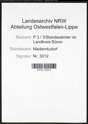 Heiratsregister Standesamt Niederntudorf