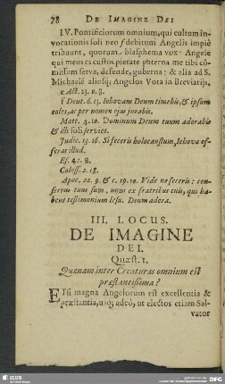 III. Locus. De Imagine Dei