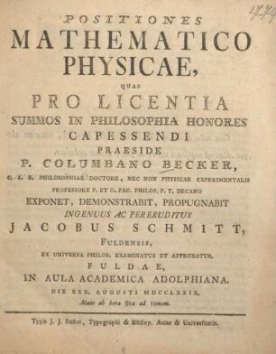 Positiones mathematico physicae