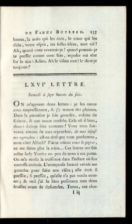 LXVIe Lettre. Samedi à sept heures du soir.