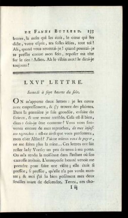 LXVIe Lettre. Samedi à sept heures du soir.