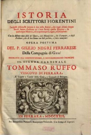 Istoria Degli Scrittori Fiorentini