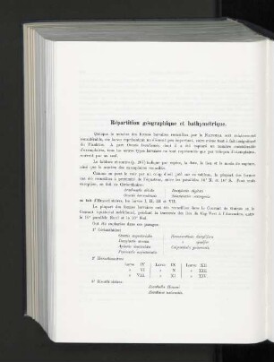 Répartition géographique et bathymétrique.