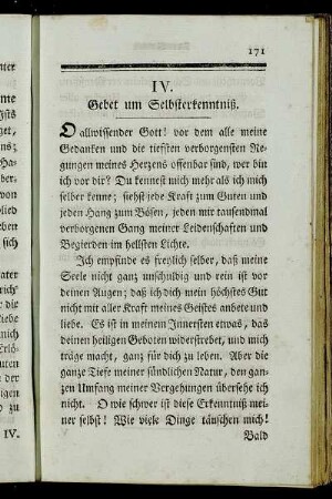 IV. Gebet um Selbsterkenntniß.