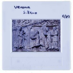 Verona, S. Zeno : Detailansicht Portal Relief links Anbetung der Könige