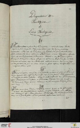 Disputation und Thesen: Disputatio IIItia Theologica de Locis Theologicis