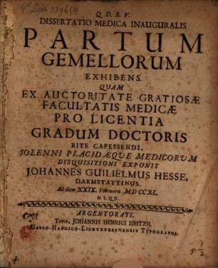 Diss. med. inaug. partum gemellorum exhibens