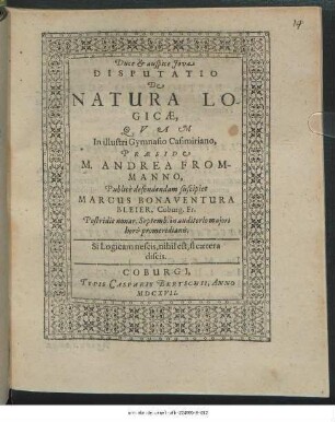 Disputatio De Natura Logicae