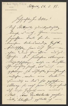 Brief an Ludwig Strecker  und Mainzer Liedertafel und Damengesangverein, B. Schott's Söhne : 24.07.1895