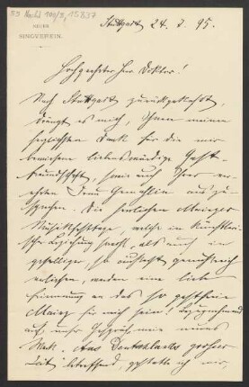 Brief an Ludwig Strecker <senior> und Mainzer Liedertafel und Damengesangverein, B. Schott's Söhne : 24.07.1895