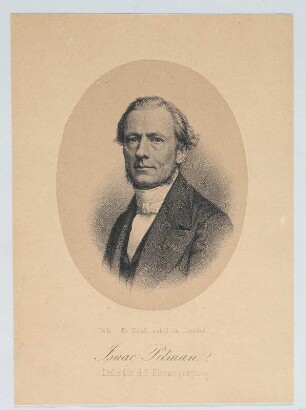 Porträt Isaac Pitman : Foto-/Bildersammlung Stenografische Sammlung. Porträt Isaac Pitman. Druck nach Lithographie (um 1870). Dresden: SLUB P a 0834
