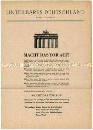 Programmatische Schrift des Kuratoriums Unteilbares Deutschland mit einer Liste der Unterzeichner des Gründungsaufrufes
