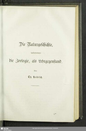 Die Naturgeschichte, insbesondere die Zoologie, als Lehrgegenstand