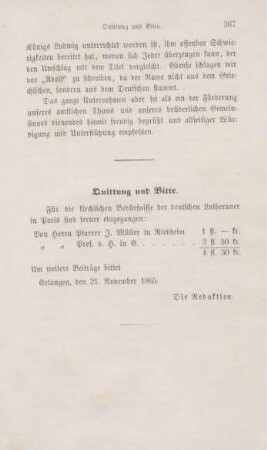 367[377] Quittung und Bitte