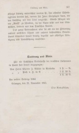 367[377] Quittung und Bitte