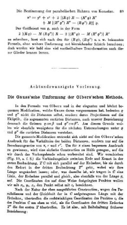 28. Die Gauss'sche Umformung der Olbers'schen Methode.