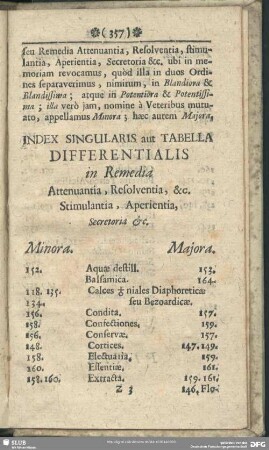 Index Singularis aut Tabella Differentialis in Remedia Attenuantia, Resolventia, &c. Stimulantia, Aperientia, secretoria &c.