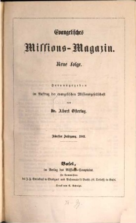 Evangelisches Missions-Magazin. 5. 1861