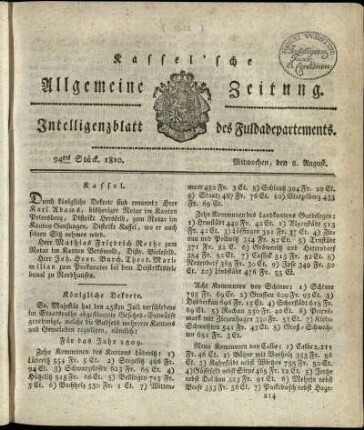 94tes Stueck, Mitwochen, den 8. August 1810