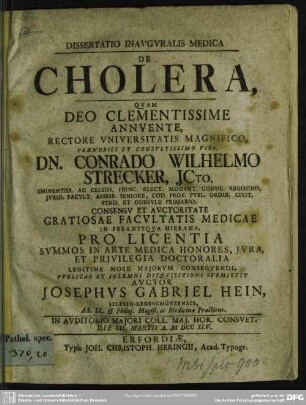 Dissertatio Inauguralis Medica De Cholera