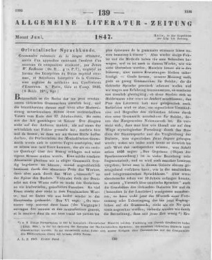 Redhouse, J. W.: Grammaire Raisonnée De La Langue Ottomane. Suivie D'Une Appendice Contenant L'Analyse D'Un Morceau De Composition Ottomane. Paris: Gide 1846