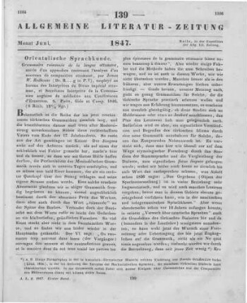 Redhouse, J. W.: Grammaire Raisonnée De La Langue Ottomane. Suivie D'Une Appendice Contenant L'Analyse D'Un Morceau De Composition Ottomane. Paris: Gide 1846