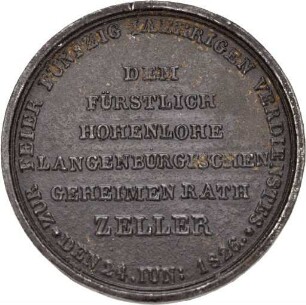 Medaille auf das 50-jährige Amtsjubiläum von Carl Heinrich Zeller