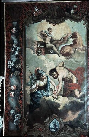 Phaeton auf dem Sonnenwagen setzt die Welt in Brand mit Jupiter und Minerva, die auf die Erde hinunterschauen