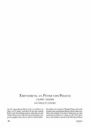 Erinnerung an Peter von Polenz : 1.3.1928 - 24.8.2011