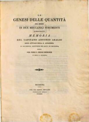 La genesi della quantita col mezzo di due meccanici strumenti dimostrata ...