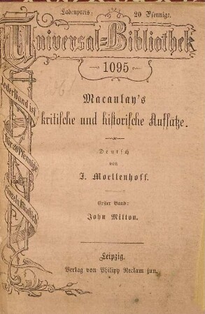 Macaulays Kritische und historische Aufsätze, 1. John Milton