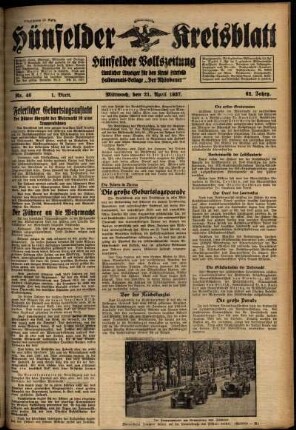 Erste Ausgabe vom Mittwoch, den 21. April 1937.