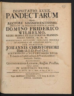 Disputatio XXXIX. Pandectarum
