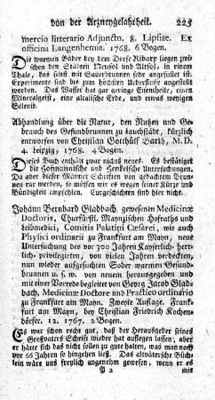 Abhandlung über die Natur, den Nutzen und Gebrauch des Gesundbrunnen zu Lauchstädt.