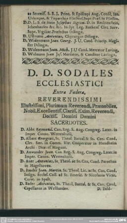 D. D. Sodales Ecclesiastici Extra Foedera