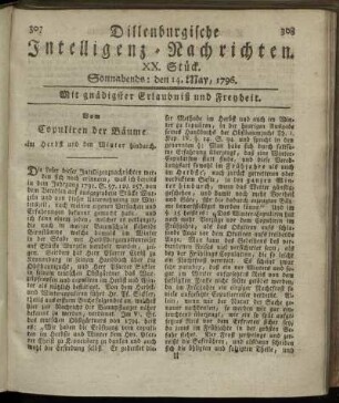 XX. Stück. Sonnabends: den 14. May 1796.
